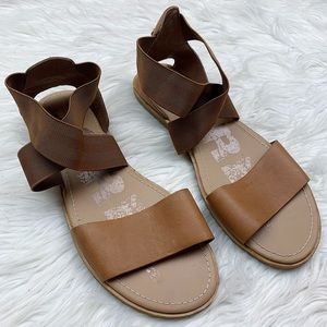 Sorel Ella Leather Elastic Strap Sandal Tan Brown Size 10